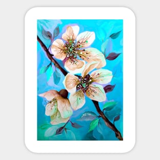 Japanese Sakura Cherry Tree Flowers in Aqua Blue Sticker